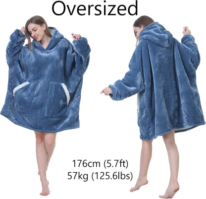 Kipswiza Wearable Blanket Hoodie Gifts for Women and Men, Oversized Cozy Warm Flannel Sherpa Hooded Blankets Sweatshirt with Giant Pockets for Adult and Teens, Dark Gray