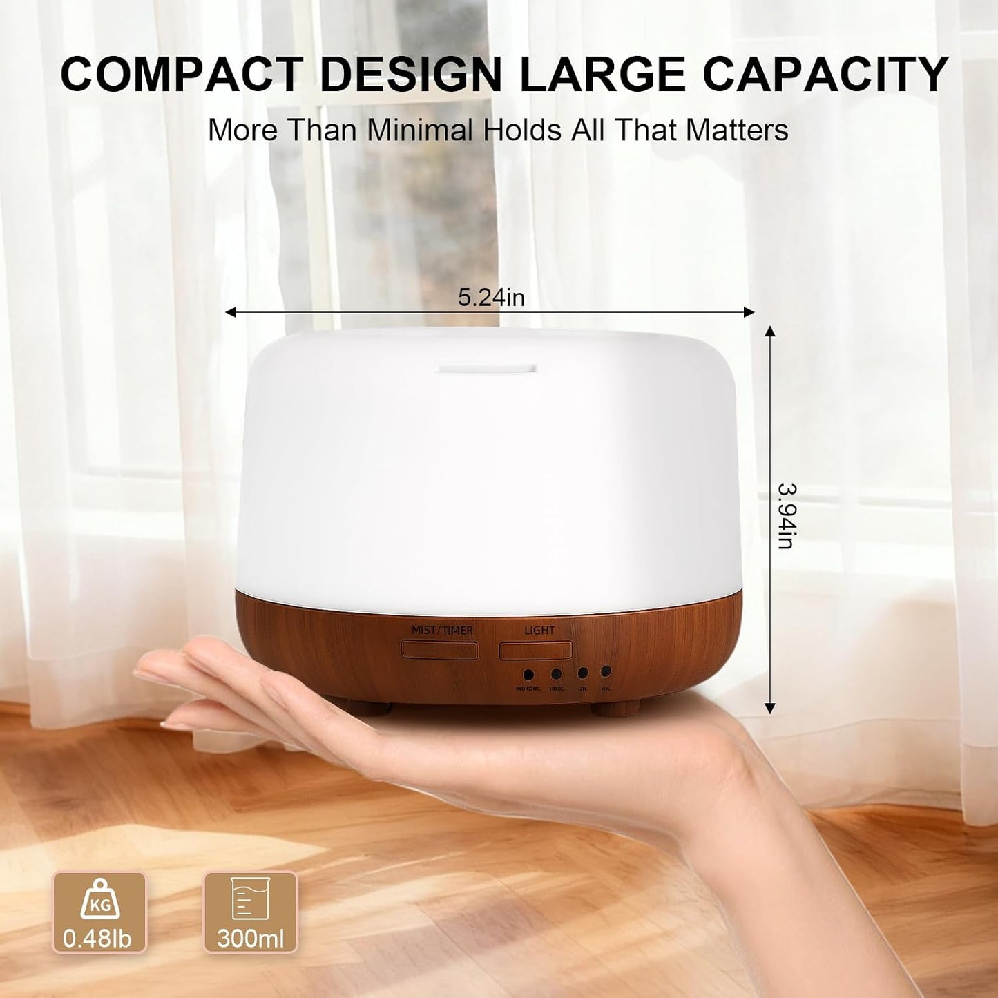 300ML Essential Oil Diffuser, Remote Control Ultrasonic Aromatherapy Oil Diffusers Cool Mist Humidifier, Waterless Auto-Off and 7 LED Light Colors for Bedroom, Yoga, SPA, Baby