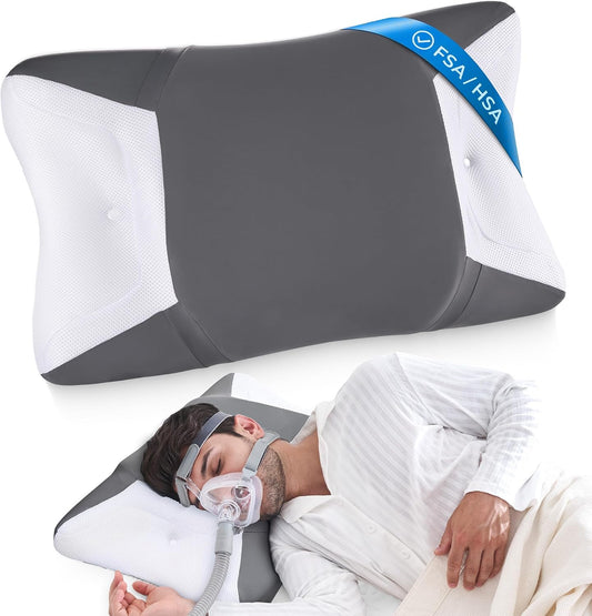CPAP Pillow for Sleeping, HSA/FSA Sleep Apnea Pillow for All CPAP Masks Users to Reduce Air Leaks, Masks Pressure, Memory Foam with Cooling & Breathable Pillowcase for Side Back Sleeper