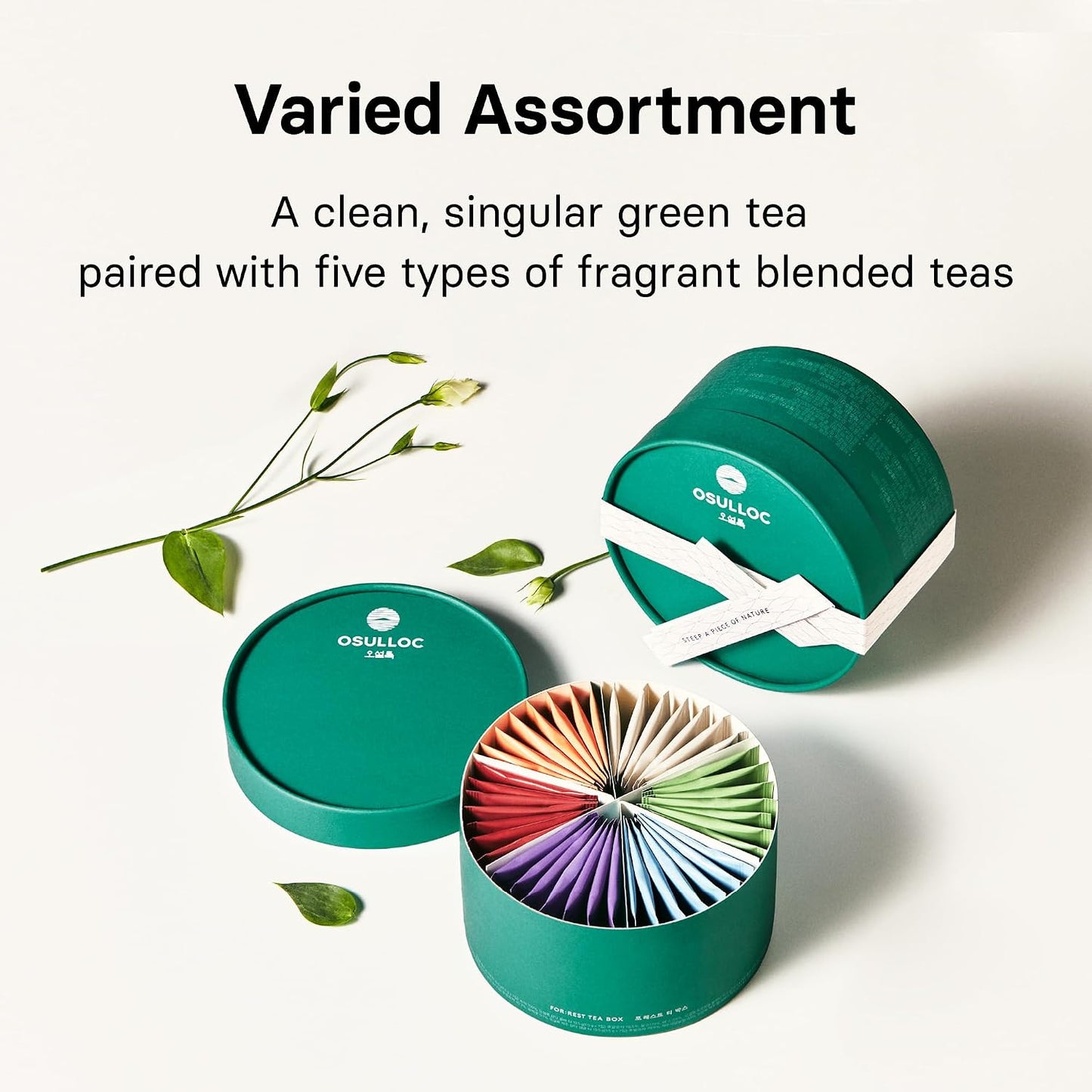 OSULLOC Premium Tea Collection (40 count, 10 flavors x 4 ea), Self Care Sampler Gift Box Variety Pack, Premium Organic Pure & Blended Tea from Jeju