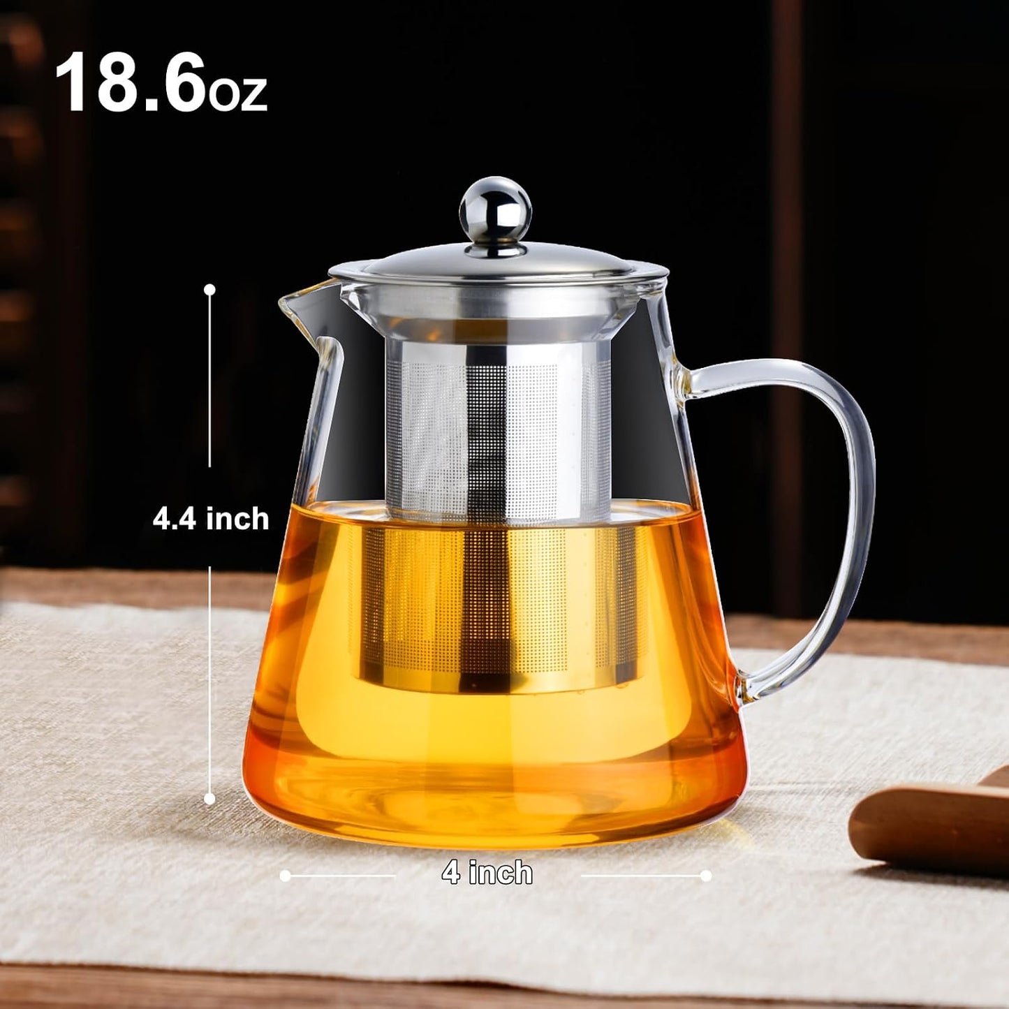 Baalaka Glass Teapot Stovetop 20 OZ/600ml, Tea pot with Removable 18/8 Stainless Steel Infuser, Borosilicate Clear Tea Kettle, Teapot Blooming and Loose Leaf Tea Maker Tea Brewer for Camping, Travel