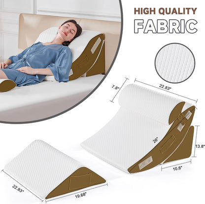 Yojoker 4PCS Orthopedic Bed Wedge Pillow Set for Sleeping, Post Surgery Foam Pillow for Body, Back and Leg Pain Relief, Triangle Adjustable Support Pillow - Acid Reflux, Anti Snoring & GERD Sleeping