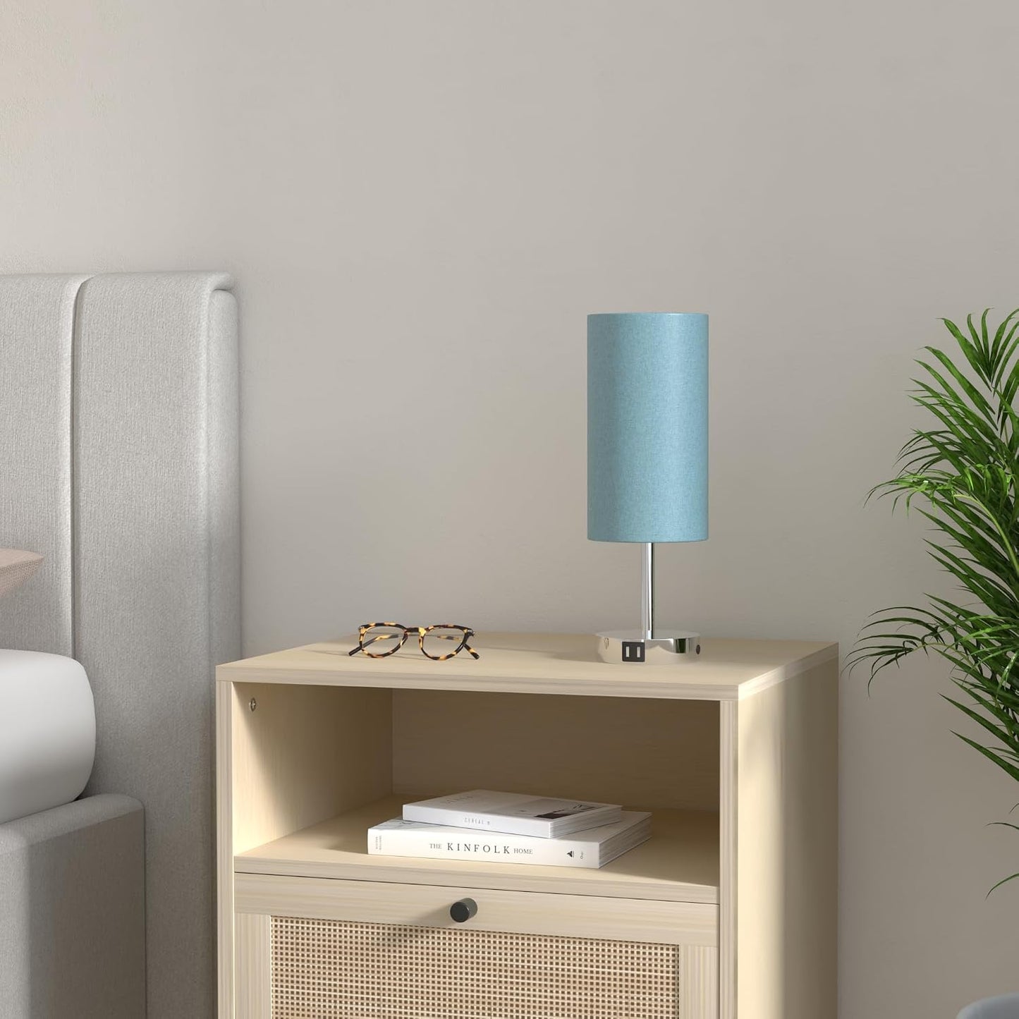 Yarra-Decor Bedside Table Lamp with USB Ports - Touch Control for Bedroom 3 Way Dimmable Nightstand Lamp with Round Fabric Shade for Living Room, Dorm, Home Office, Corded Electric, Without Battery