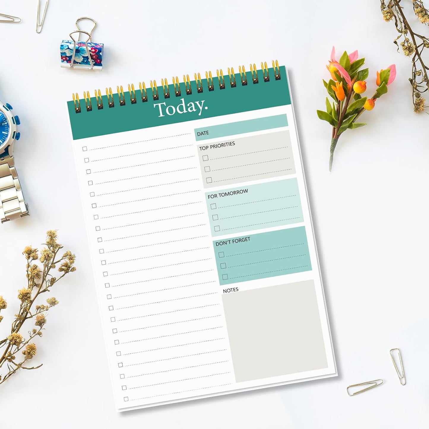 To Do List Notepad - Daily Planner Notepad 104 Pages Task Planner, 6.7" x 9.8" Double Sided Spiral Notebook with Checklist Productivity Planning Pad for Work Office Home-Pink