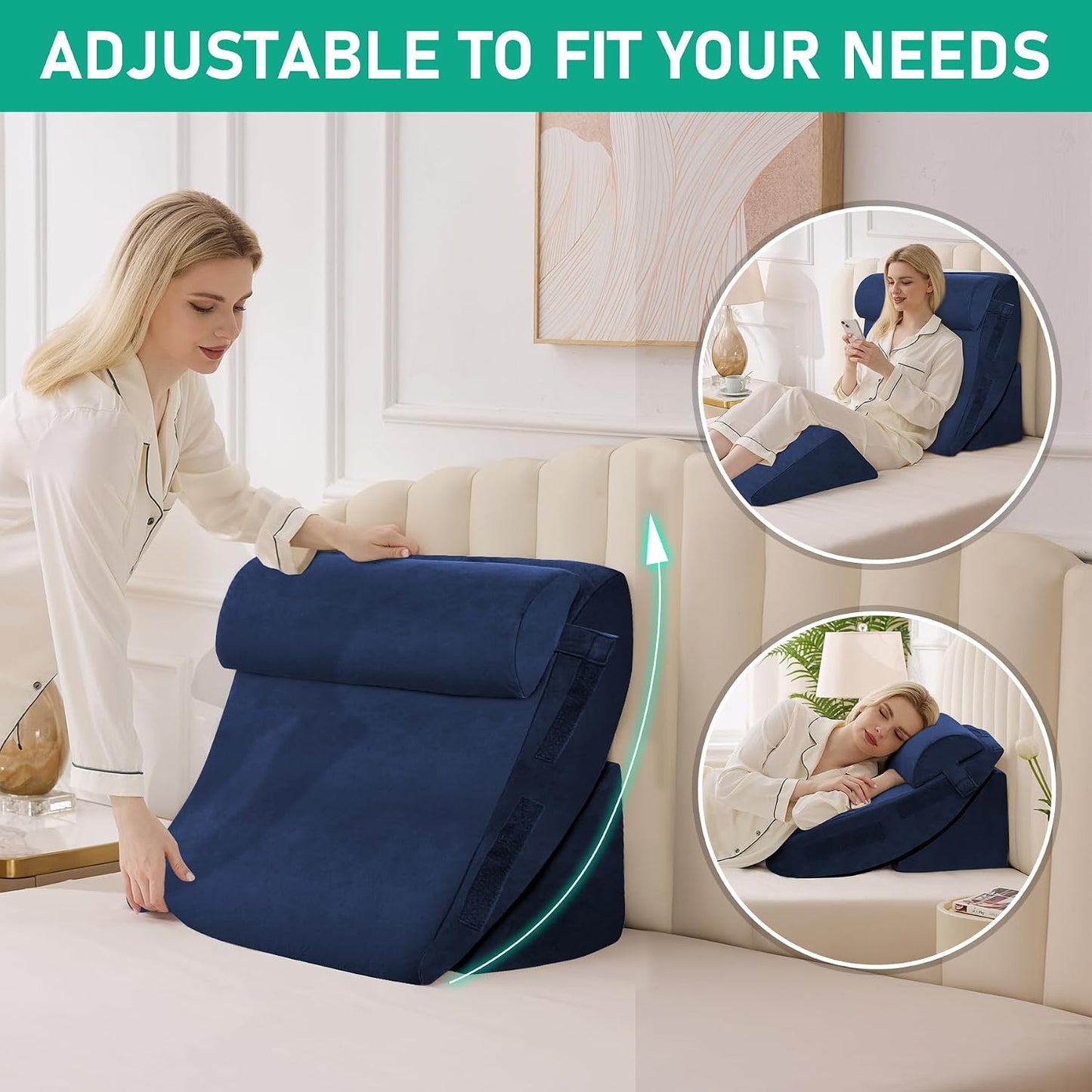 4PCS Wedge Pillow Set for After Surgery, White/Grey