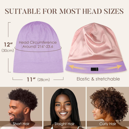 LULUSILK 100% Mulberry Silk Bonnet for Sleeping Women and Men, No More Frizzy Tangled Hair, Real Silk Sleep Cap for Curly Hair, Black, Pack of 1