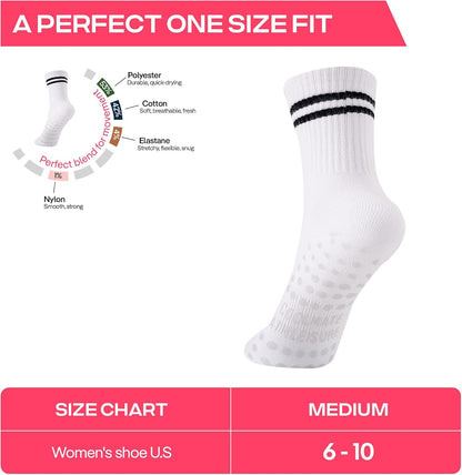 COOLMATE Pilates Socks with Grips for Women, Yoga Socks, Crew Non Slip Women for Barre, Pilates Gifts for Women - Colors B
