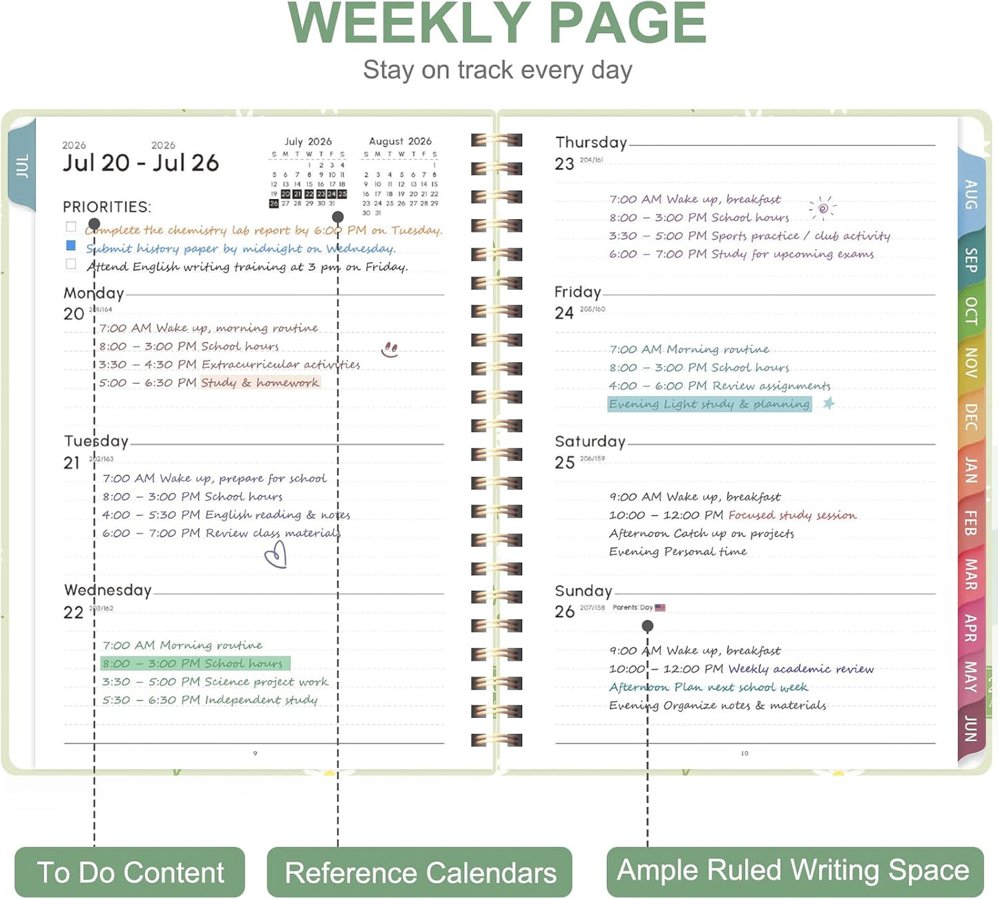 Planner 2026-2027, Weekly and Monthly Calendar Planner, JUL 2026 - JUN 2027 | Academic Year, Daily Agenda Book, A5(6.3'' x 8.5''), Sprial Bound, Inner Pocket, Office School Use