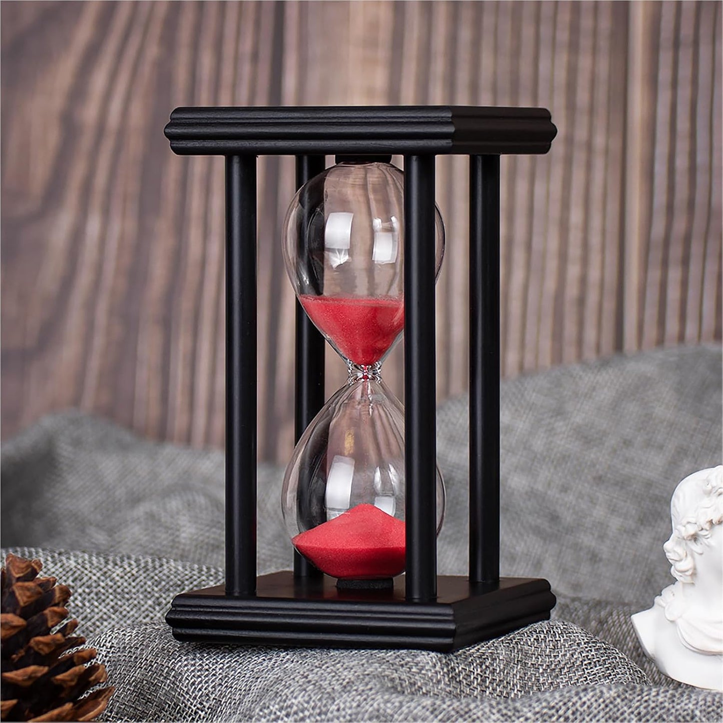 BELLAWARE Hourglass Timer with Red Sand, 60 Minute Wooden Sand Timer | Creative Handcraft Decoration