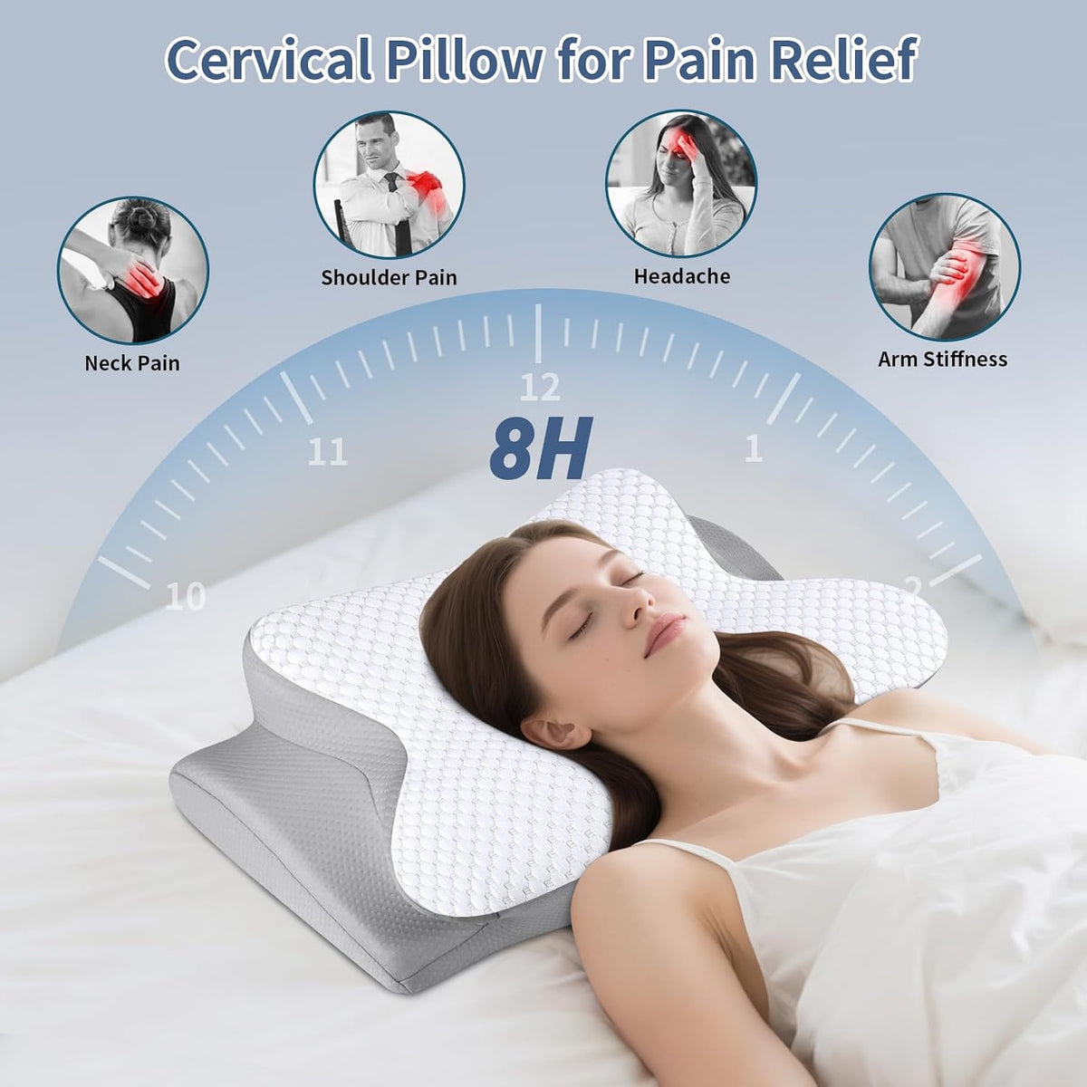 Cervical Pillow for Neck Pain Relief, Ergonomic Neck Pillow for Sleeping, Contour Side Sleeper Pillow for Neck Support, Cooling Memory Foam Pillows for Back Stomach Sleepers (Black&White)