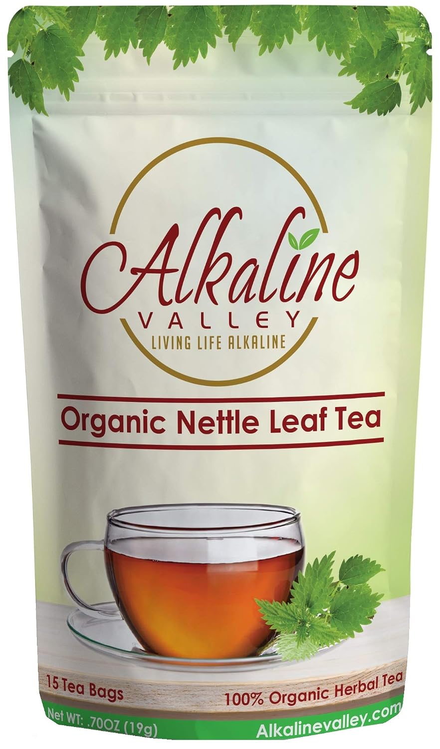 Nettle Leaf Tea - 100% Alkaline and Organic - 15 Unbleached/Chemical-Free Nettle Tea Bags - Caffeine-Free, No GMO
