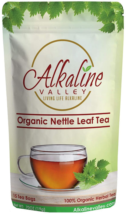 Nettle Leaf Tea - 100% Alkaline and Organic - 15 Unbleached/Chemical-Free Nettle Tea Bags - Caffeine-Free, No GMO