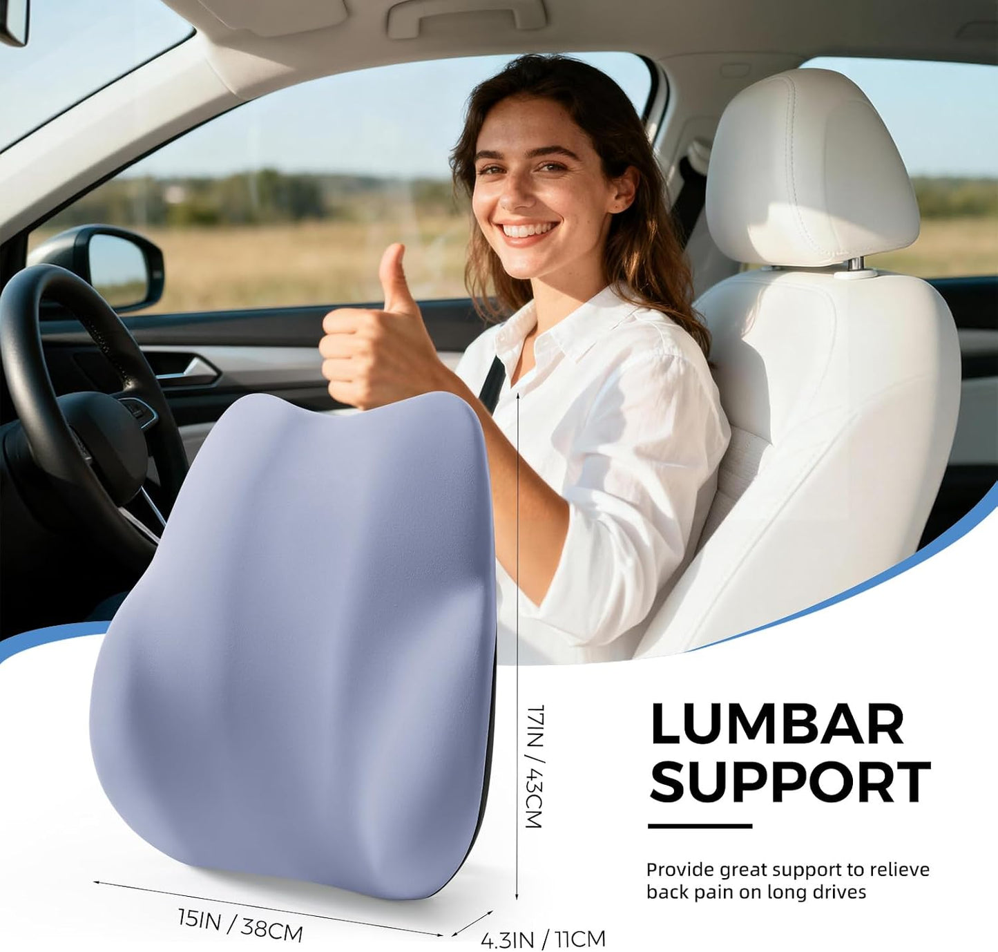 BEBAS Lumbar Support Pillow for Car, Memory Foam Back Cushion for Driving, Ergonomic Lumbar Pillow for Pain Relief, Comfort Lower Back Support for Office Chairs, Car Seat, Wheelchair -Black