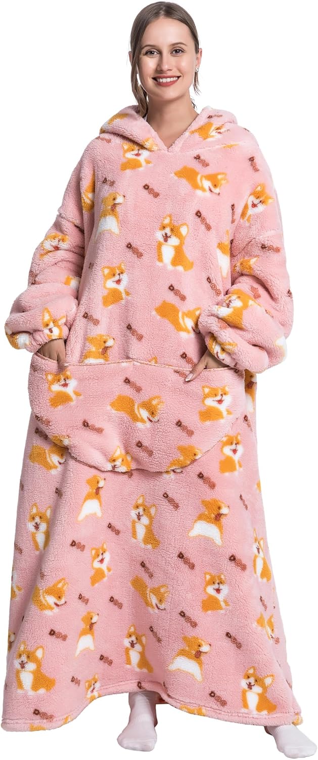 Capecage Blanket Hoodie, Long Hooded Blanket Sweatshirt as Birthday Gifts for Women Men, Long Wearable Blanket for Women Men.