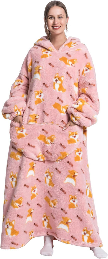 Capecage Blanket Hoodie, Long Hooded Blanket Sweatshirt as Birthday Gifts for Women Men, Long Wearable Blanket for Women Men.