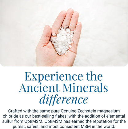 Ancient Minerals Magnesium Bath Flakes Ultra with OptiMSM – Pure Zechstein Magnesium Chloride and Organic Sulfur Bath Salts, Soothing Mineral Soak for Skin & Body, 1.65 lb