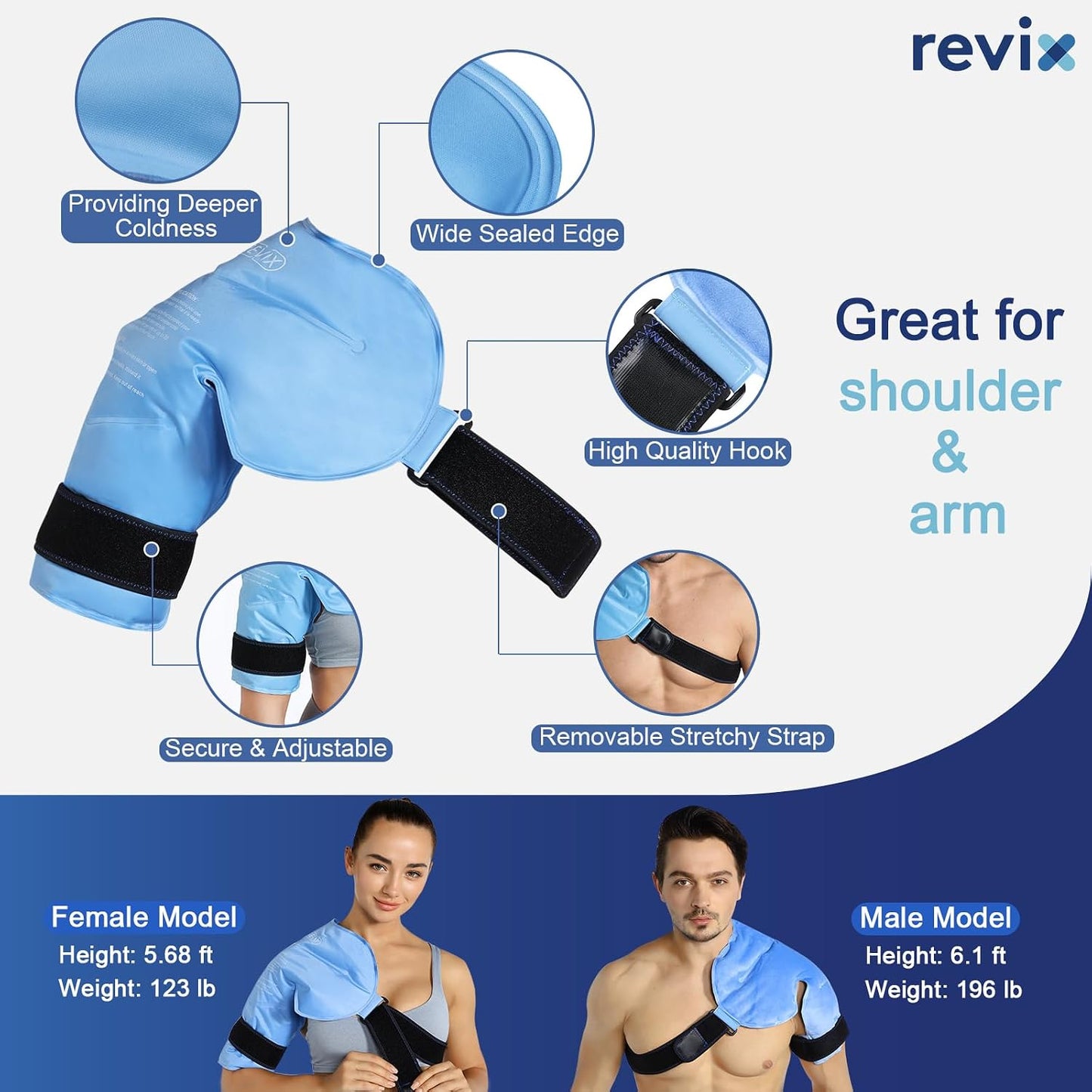 REVIX Shoulder Ice Pack for Rotator Cuff Cold Therapy, Arm Gel Ice Pack for Injuries Reusable, Flexible Cold Compression Wrap for Post-Workout Recovery, Fatigue and Shoulder Discomfort, Blue