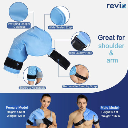 REVIX Shoulder Ice Pack for Rotator Cuff Cold Therapy, Arm Gel Ice Pack for Injuries Reusable, Flexible Cold Compression Wrap for Post-Workout Recovery, Fatigue and Shoulder Discomfort, Blue