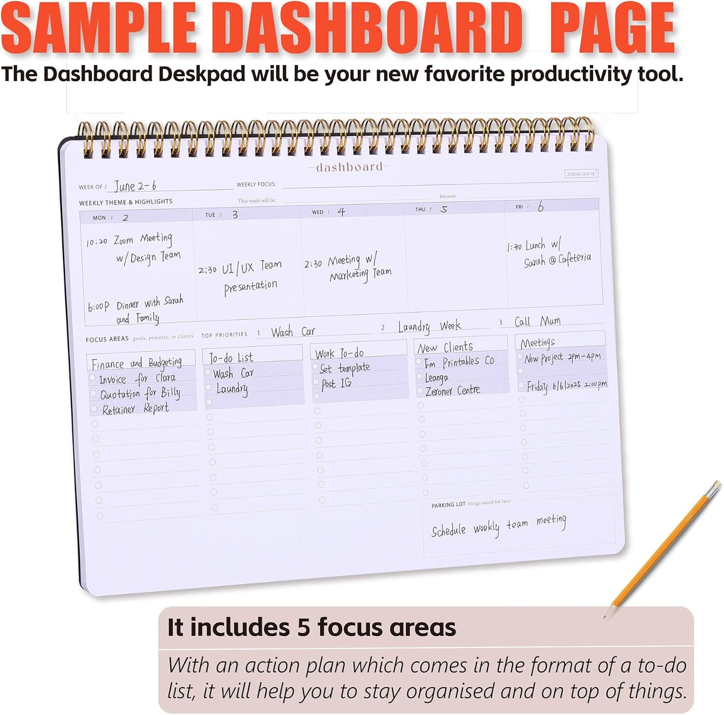 Sunday Start Weekly Planner with Habit Tracker - 8.5×11" Professional Productivity Tools to Organize Your Daily Tasks, Goals, Projects - Dashboard Desk Pad - ADHD To-Do List Notepad