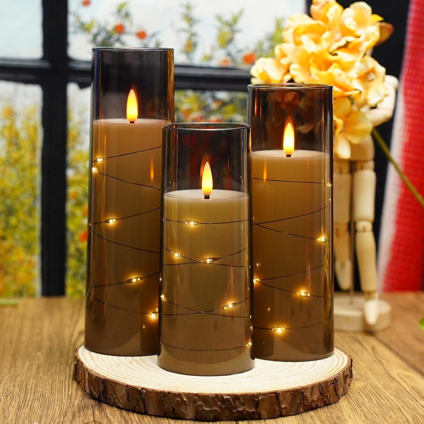 Nimiko Flickering Flameless LED Candles,Battery Operated Candles 24 Pcs with Embedded Star String,Acrylic LED Pillar Candles with Remote,Suitable for Home Decoration to Create an Atmosphere (White)
