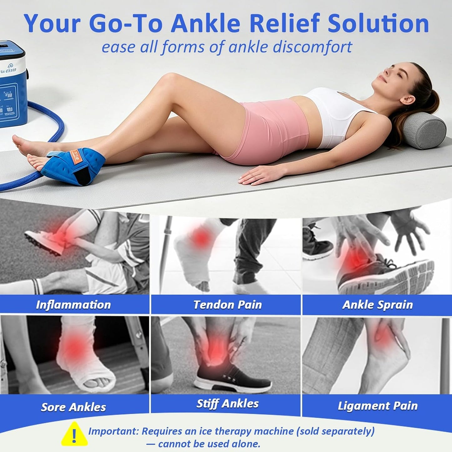 Cold Therapy Machine for Foot Ankle Surgery, Ice Therapy Machine with Pressure Regulator, Timer & Temperature Display, Cryotherapy Unit with Foot Ankle Ice Pack Wrap for Post-Surgery Recovery