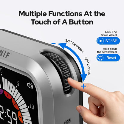 Visual Timer for Kids with Color Display Kitchen Timer 1500mAh Battery | Memory Function Scroll Wheel Control, Magnetic Back with Stand, Up to 12h59m Countdown, Kitchen, Study & Classroom