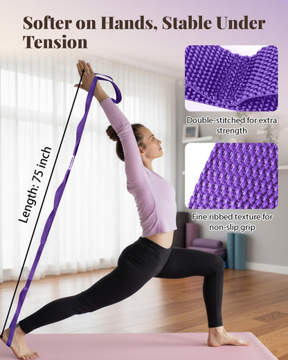 Trideer Stretching Strap with Loops & Leg Lifter, Non-Elastic PT-Style Physical Therapy Strap for Knee Replacement Rehab, Hamstring, Calf & Back Stretcher Mobility, Hip, Shoulder & Yoga