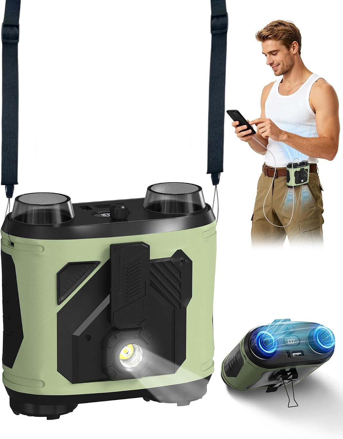Waist Fan, 15000mAh, 100 Speeds, Belt Clip & Digital Display