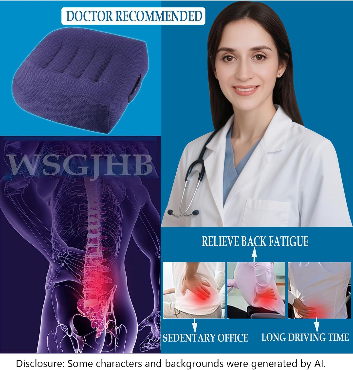 WSGJHB Car Booster Seat Cushion Posture Cushion for Long Sitting | Portable Breathable Mesh, Effectively Increase The Field of View Ideal for Office, Home, Car Angle Lift Seat Cushions,Black
