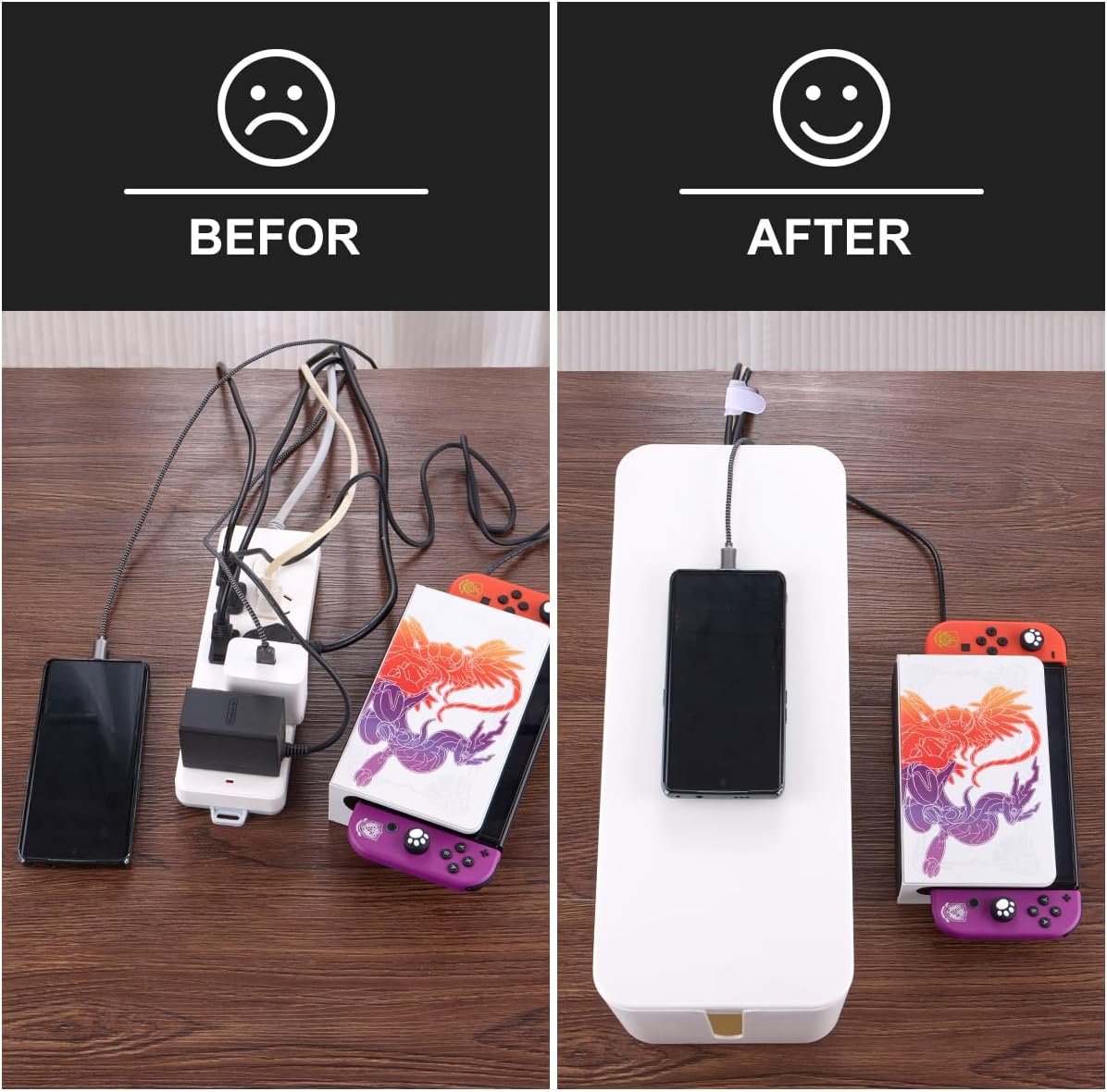 Tuwechen 3 Pack Cable Management Box, Cable Organizer Box to Hide Wires