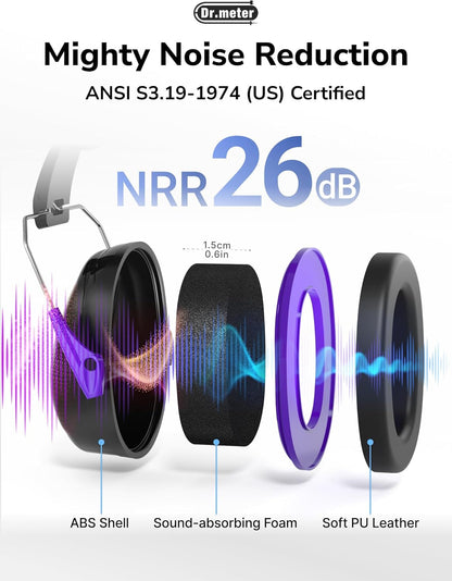 Dr.meter Ear Protection Ear Muffs, Noise Cancelling Headphones for Adults Kids 31dB Earmuffs for Noise Reduction, Hearing Protection for Shooting Gun Range, Mowing, Monster Jam, Sensory, Fireworks