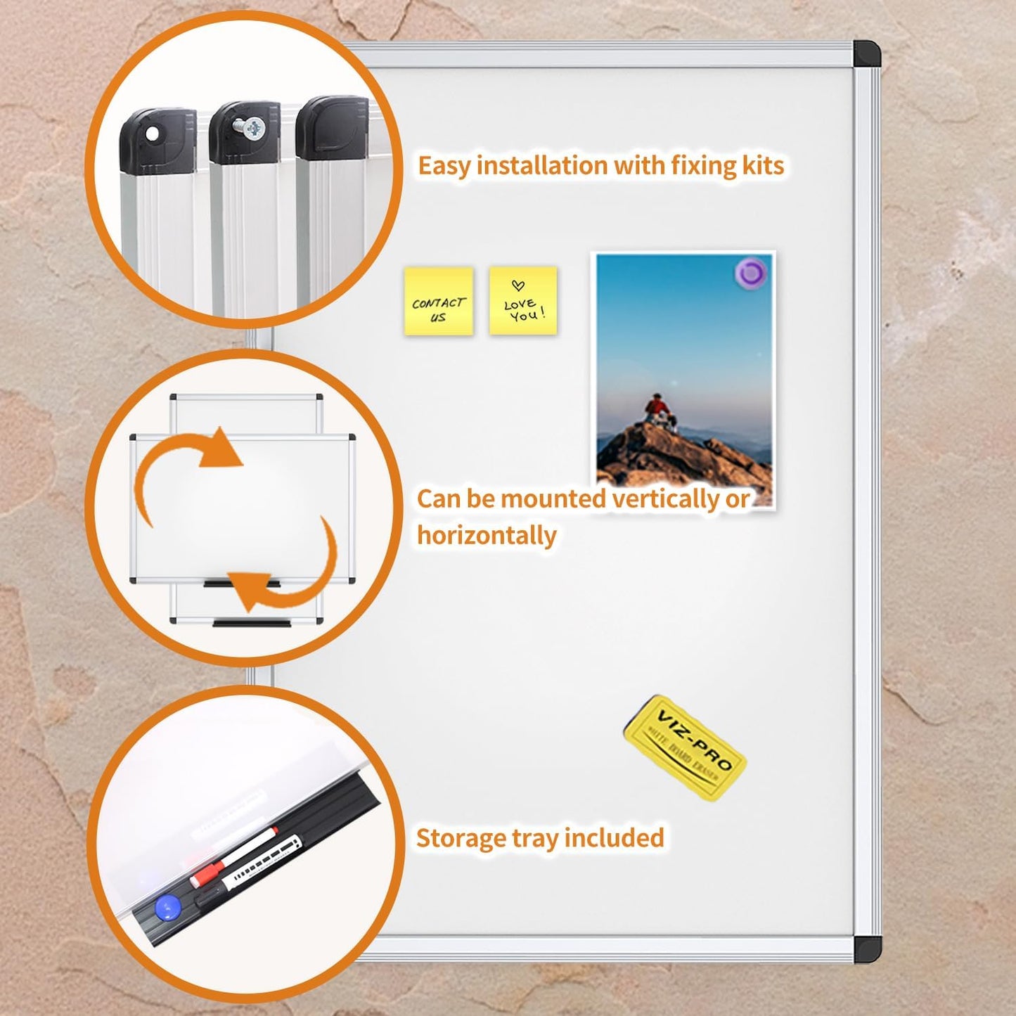 VIZ-PRO Magnetic Dry Erase Board, 36 X 24 Inches, Silver Aluminium Frame
