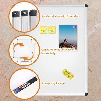 VIZ-PRO Magnetic Dry Erase Board, 36 X 24 Inches, Silver Aluminium Frame