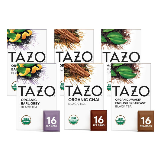 TAZO Tea Bags, Regenerative Organic: Chai Black Tea, Awake English Breakfast Black Tea, & Earl Grey Tea 16 CT (2ea) (Variety Pack)