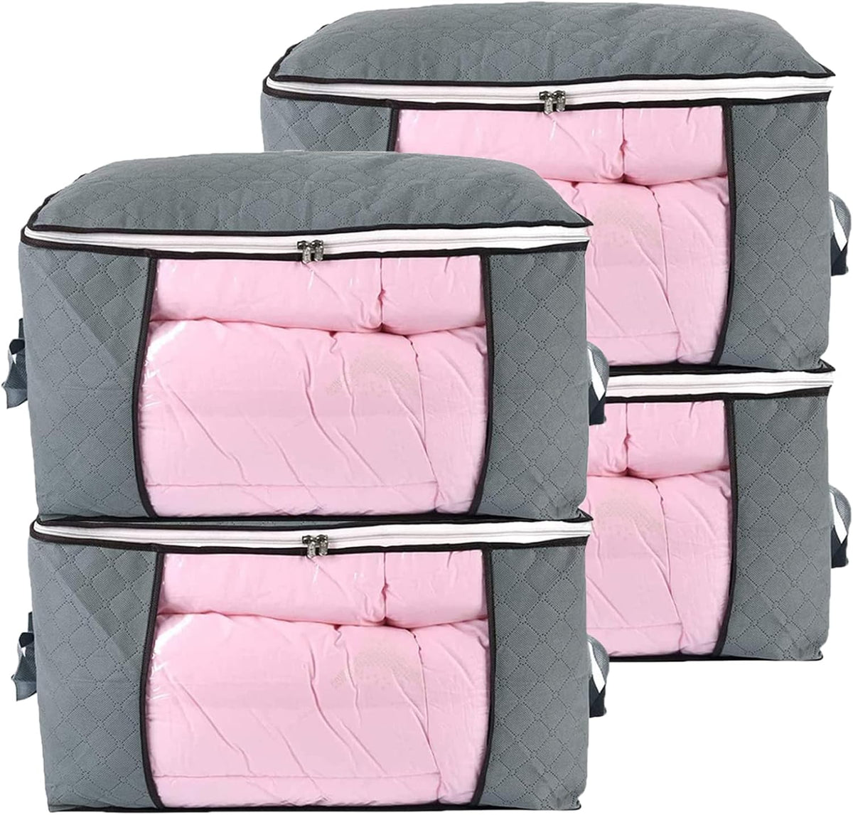 combocube Comforter Storage Bag, Zippered Bag with Large Clear Window and Carry Handles, Space Saver Organizers for Closet, Blanket, Pillow, Quilt, Bedding, Clothes (Grey Large)