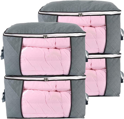 combocube Comforter Storage Bag, Zippered Bag with Large Clear Window and Carry Handles, Space Saver Organizers for Closet, Blanket, Pillow, Quilt, Bedding, Clothes (Grey Large)
