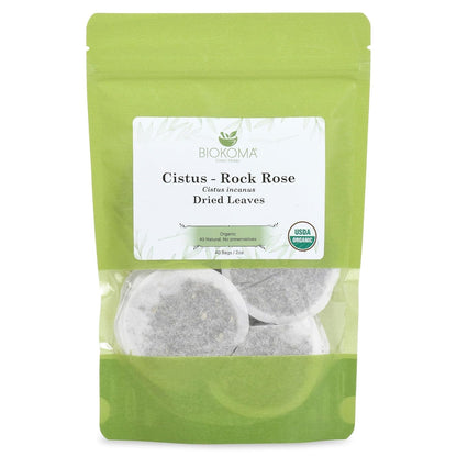 Biokoma Organic Cistus Rock Rose Tea Bags 40 Count Cistus Incanus Dried Leaves USDA Organic Herbal Tea Immune Respiratory Support Resealable Pouch Caffeine-Free Pure No Preservatives Non GMO Kosher