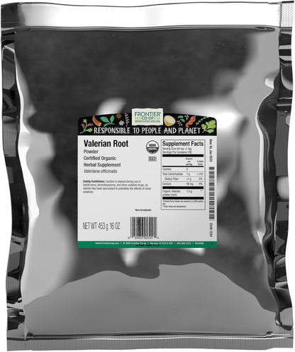 Frontier Co-op Organic Valerian Root, Cut and Sifted, Kosher Certified, 16 Oz, Bulk Bag - For Teas, Stews and Soups, and Skin Care