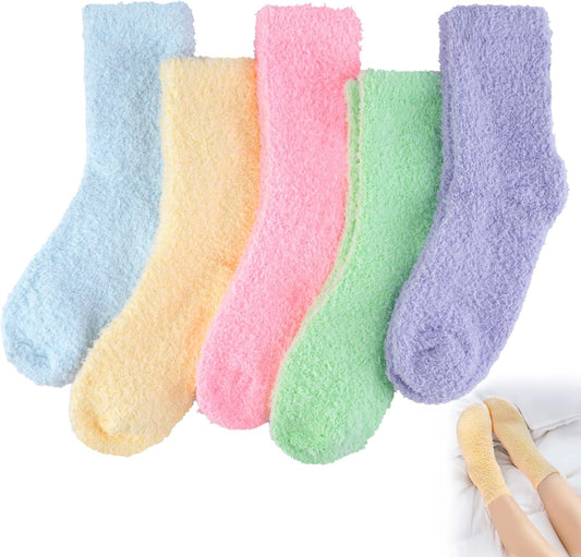 5 Pairs Fluffy Socks Womens Fuzzy Socks, Cozy Winter Sleep Sock for Women, Girls, Kids, Warm Microfiber Soft Sock