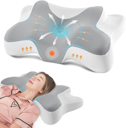 DONAMA Cervical Pillow for Neck and Shoulder,Contour Memory Foam Pillow,Ergonomic Neck Support Pillow for Side Back Stomach Sleepers with Pillowcase