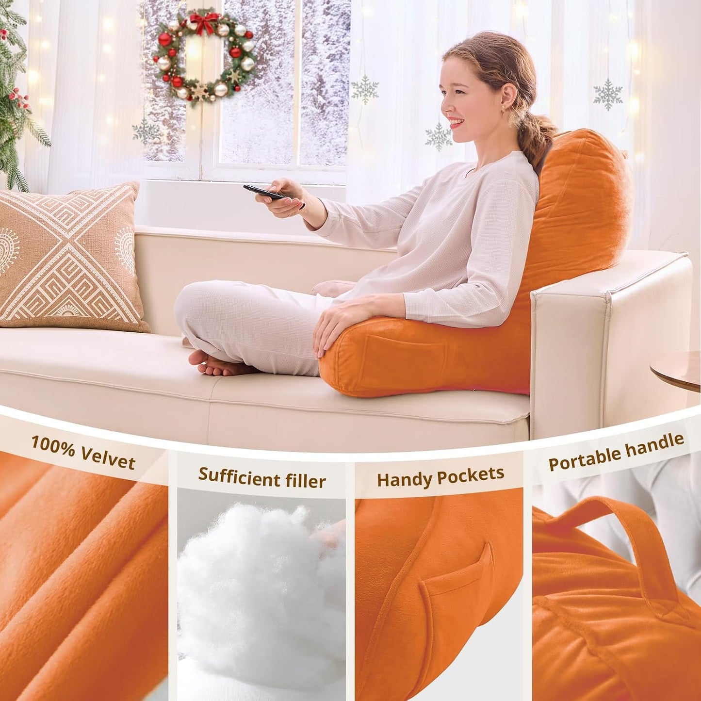 Sasttie Reading Pillows for Sitting in Bed Adult, Back Pillow Bed Sitting Up, Back-Rest Support Cushion for Sit Up on Couch, Sofa, and Floor, Dorm Essentials, Oeko-Tex Certified, Dark Grey