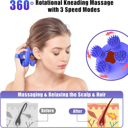 Scalp Massager Electric, Portable Scalp Massager Tool, Waterproof Head Massage Stress Relax, Hair Massagers with 3 Speed Modes & 8 Massage Claws