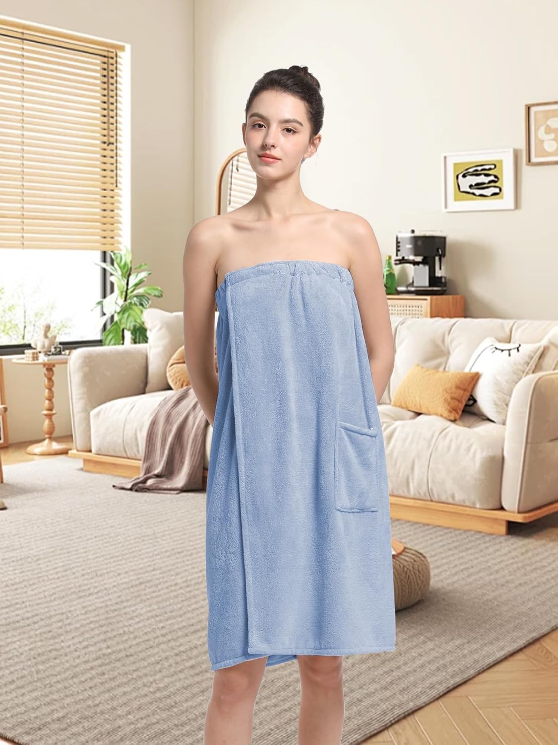 Women'S Soft Wrap Towel Full Length，Bath Robe After Shower Female Plush Long，Spa Bathrobes Lightweight With Pockets