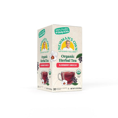 Newman's Own Organic Elderberry Hibiscus Tea with 20 Individually Wrapped Bags Per Box (Pack of 2) USDA Certified Caffeine Free Brew Hot/Cold 40 Count