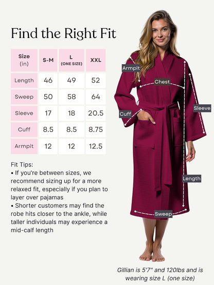 Turquaz Lightweight Waffle Knit Kimono Bathrobe - Soft Cotton Blend Spa Robe, Fast-Drying Full-Length Unisex Robes for Women
