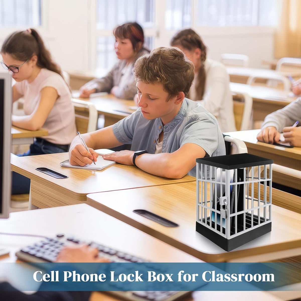 Gemaxvoled Cell Phone Jail-Phone Cage with Lock and Key, Phone Lock Box, Cell Phone Locker for Classroom/Family