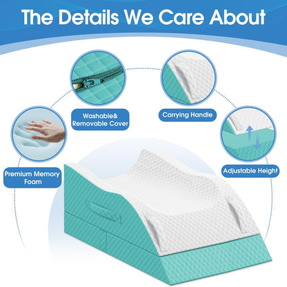 TranquilRelax Elevation Pillows for Leg After Surgery, Memory Foam Adjustable Wedge Pillow for Injury or Rest, Ankle Pillow for Sleeping Blood Circulation, Grey/Single Leg