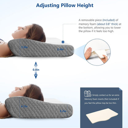 ZAMAT Memory Foam Pillow for Neck Pain Relief, Adjustable Orthopedic Ergonomic Cervical Pillow for Sleeping with Washable Cover, Bed Pillows for Side, Back, Stomach Sleepers