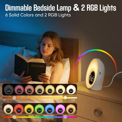Sunrise Alarm Clock, White Noise Sleep Sound Machine for Bedroom, Wake Up Light with 30 Soothing Sounds, Dual Alarms, Snooze, Bedside Lamp, Christmas Gift for Baby, Adults, Heavy Sleepers
