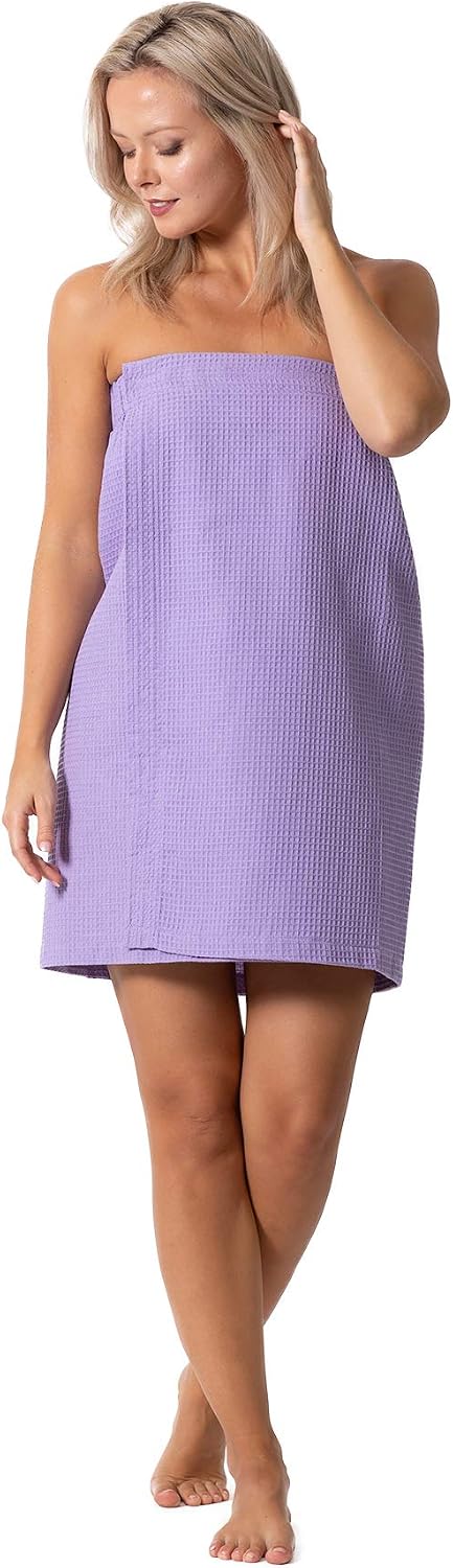 Turkish Linen Women’s Waffle Spa Body Wrap with Adjustable Closure